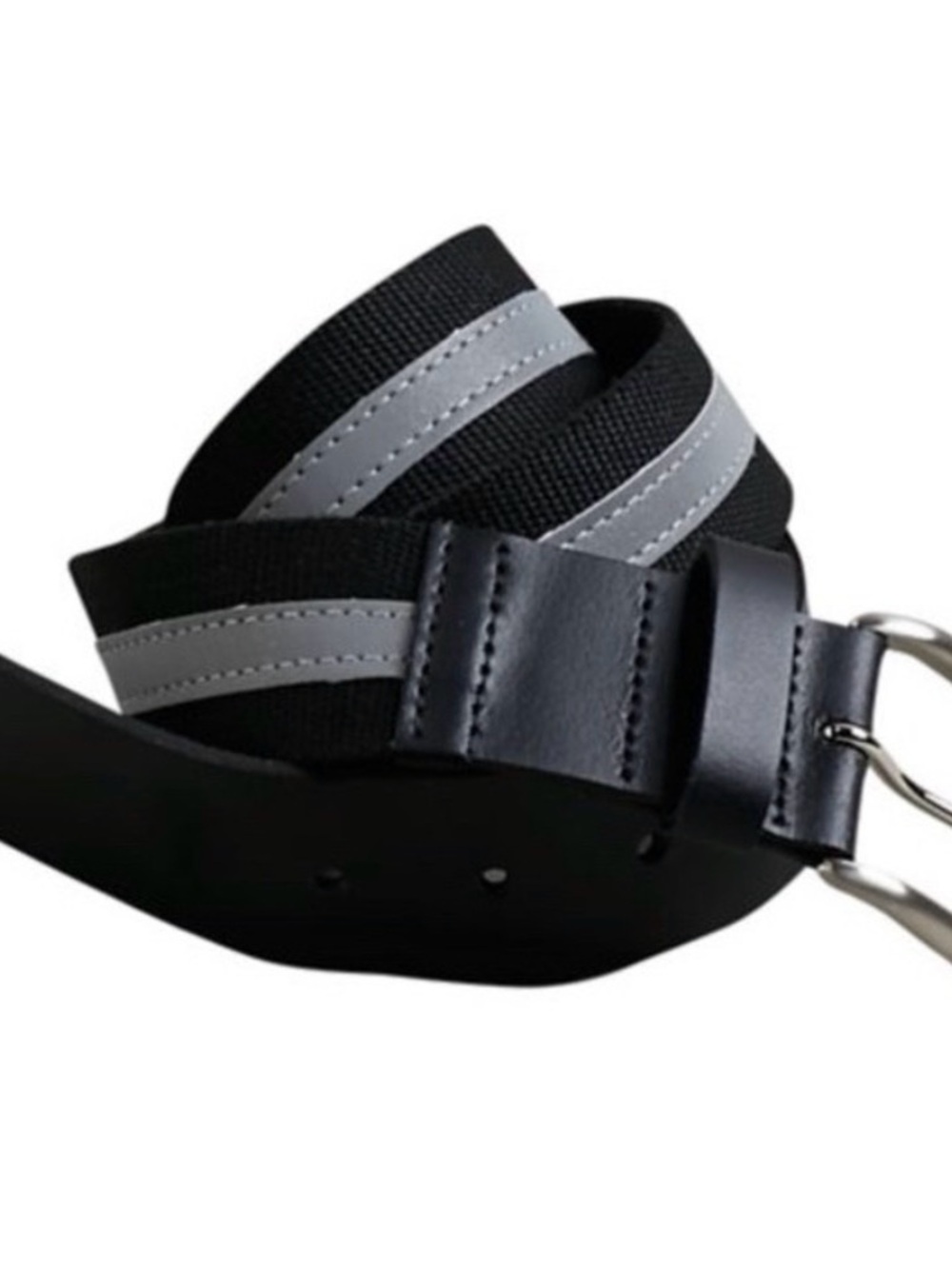 Mens Black and Gray Reflective Stripe Belt